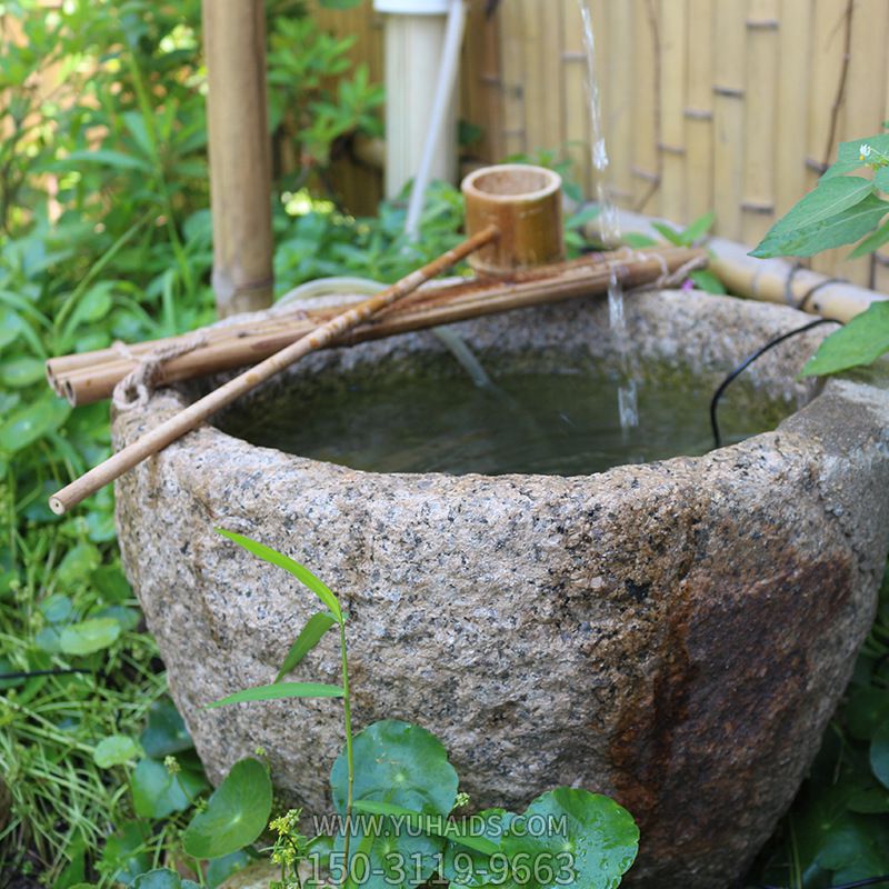 水缸造景擺件流水庭院景觀日式石缽戶外噴泉石槽魚缸雕塑