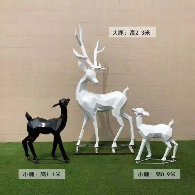 不銹鋼玻璃鋼幾何戶外園林景觀擺件抽象動物梅花鹿