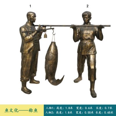 園林玻璃鋼仿銅漁文化稱魚(yú)人物民俗小品