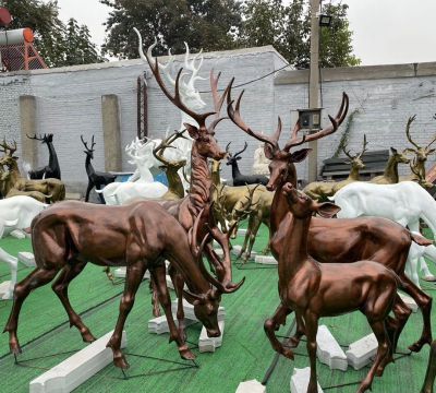 公園別墅不銹鋼仿銅仿真動物鹿雕塑