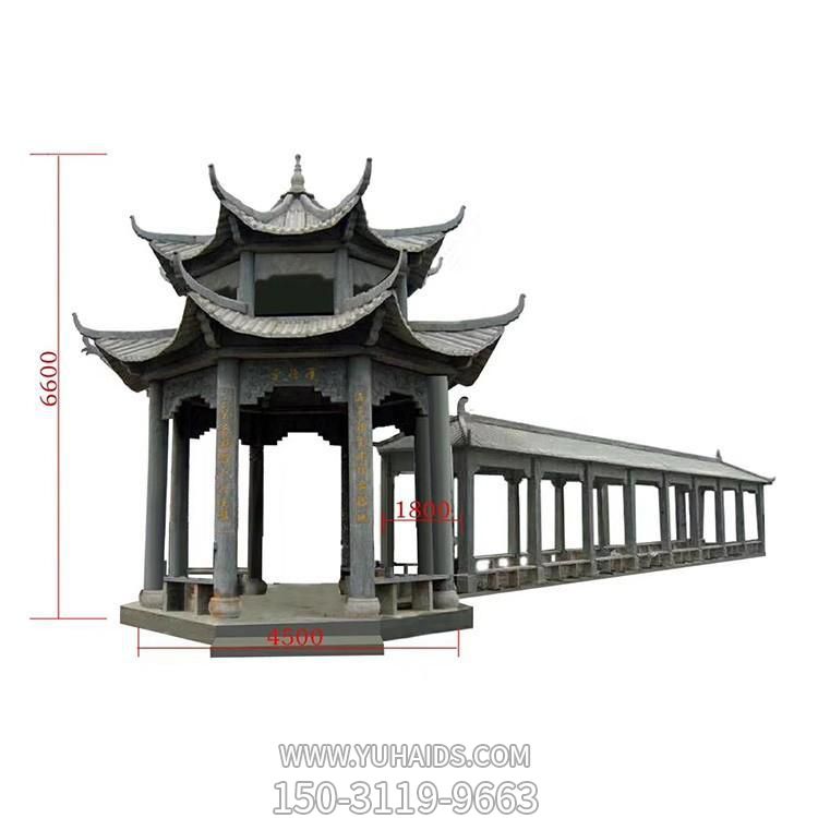 青石雕刻仿古建筑二層中式?jīng)鐾らL廊園林雕塑