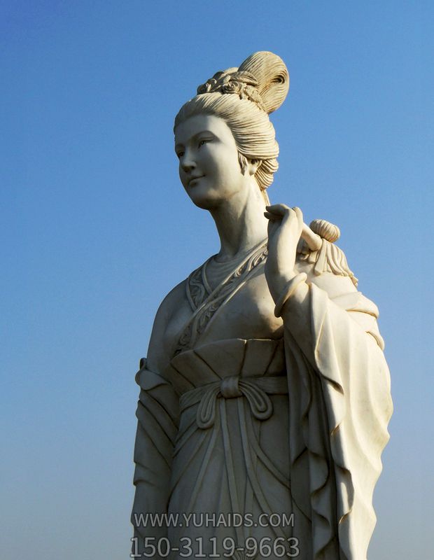 十二花神之九月菊花龐蘇漢白玉古代美女雕像雕塑