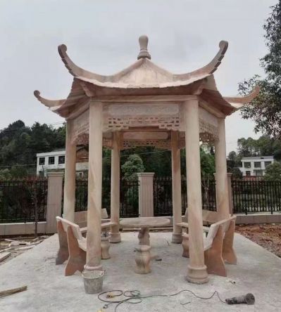 石材長(zhǎng)廊公園別墅中式庭院欄桿六角亭雕塑