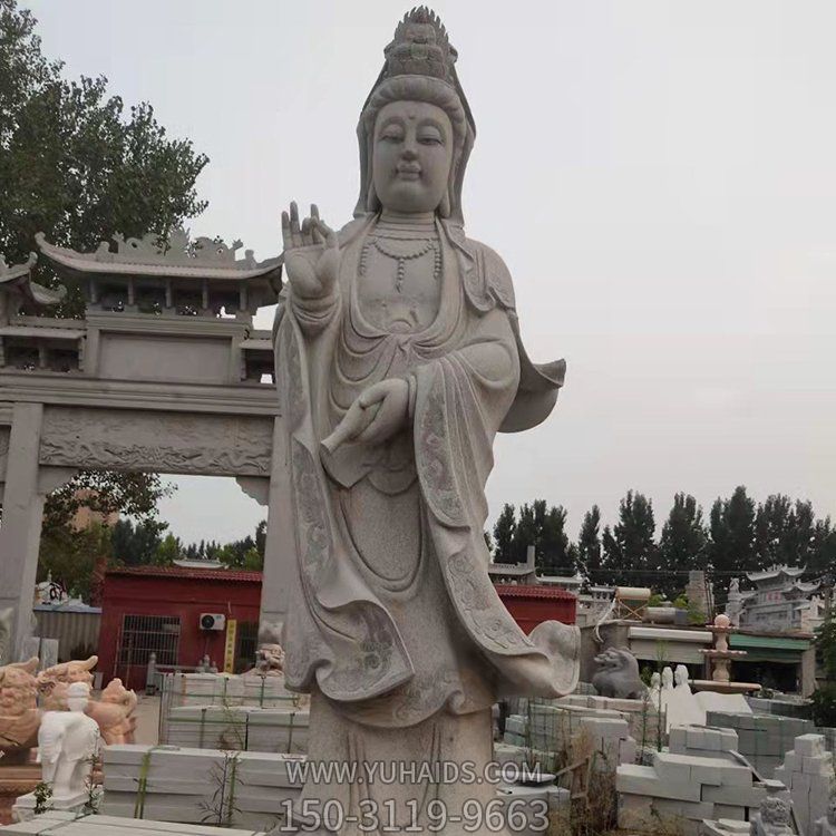 宗教寺廟景區(qū)景點(diǎn)大型大理石砂石石雕滴水觀音雕塑