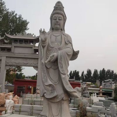 宗教寺廟景區(qū)景點(diǎn)大型大理石砂石石雕滴水觀音雕塑