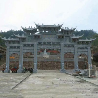 青石仿古建筑寺廟大門擺放五門石牌坊